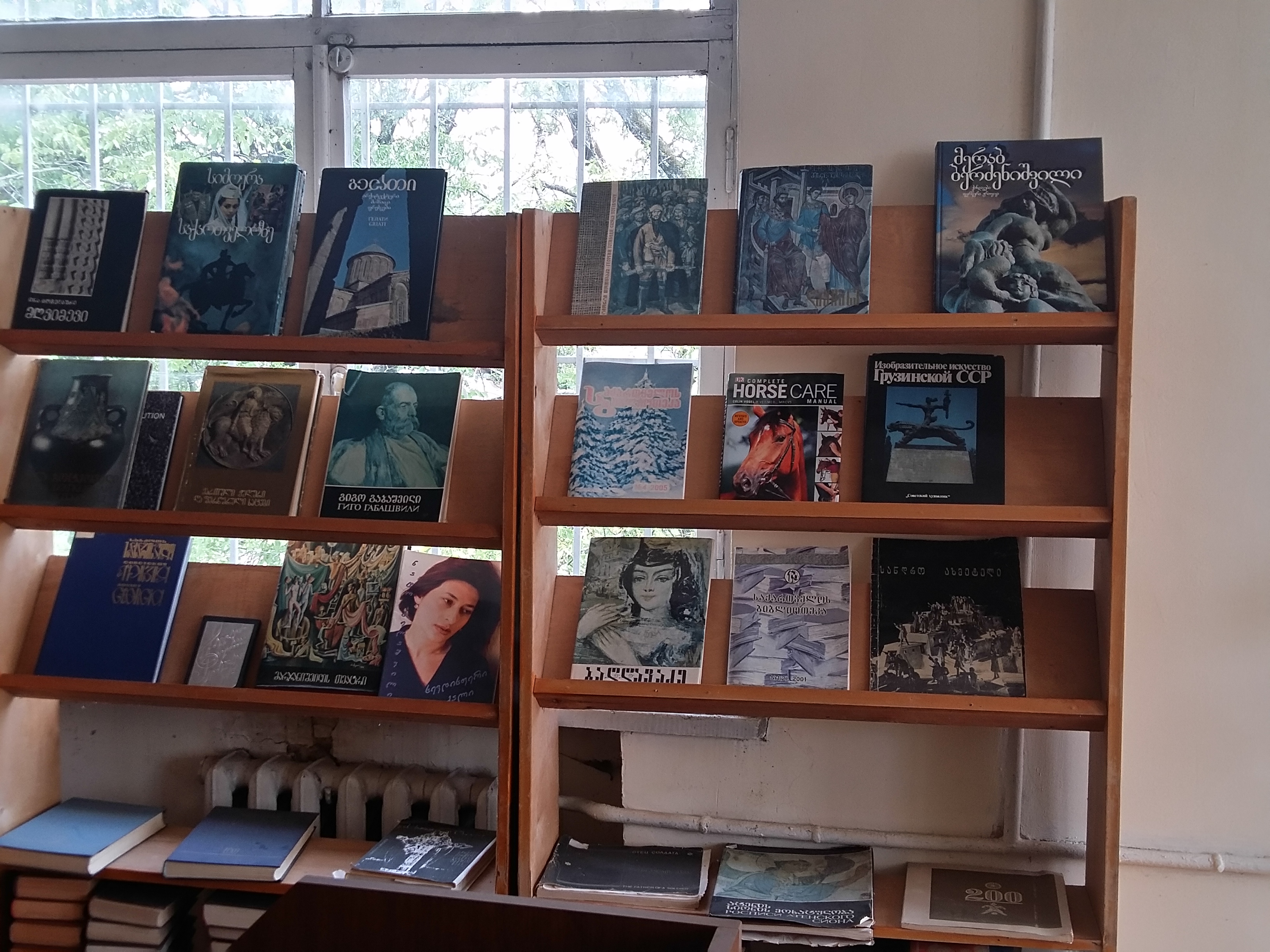 A shelf of large format books.