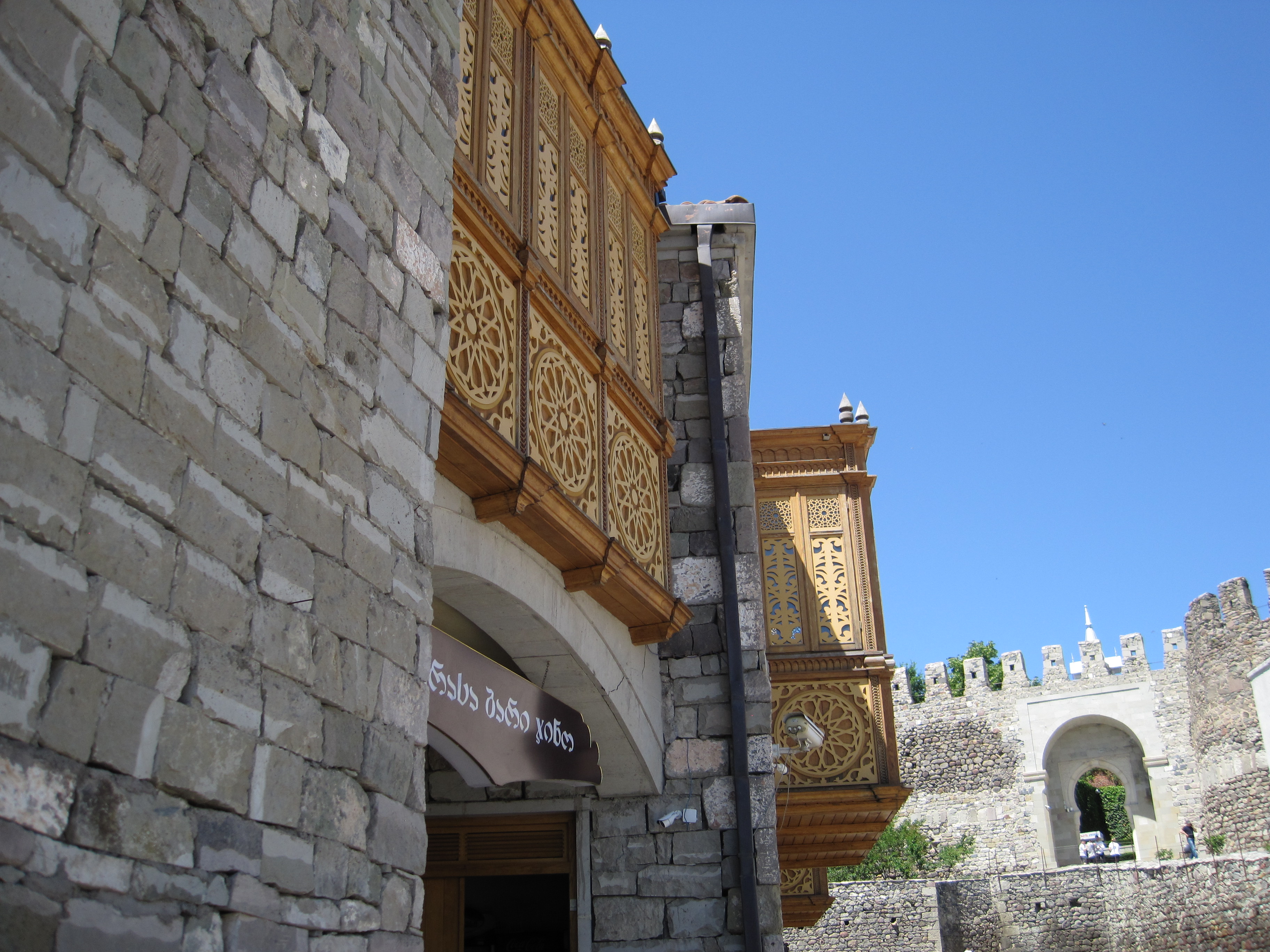 The pierced wooden balconies of Gino Wellness Rabath Hotel and Spa.