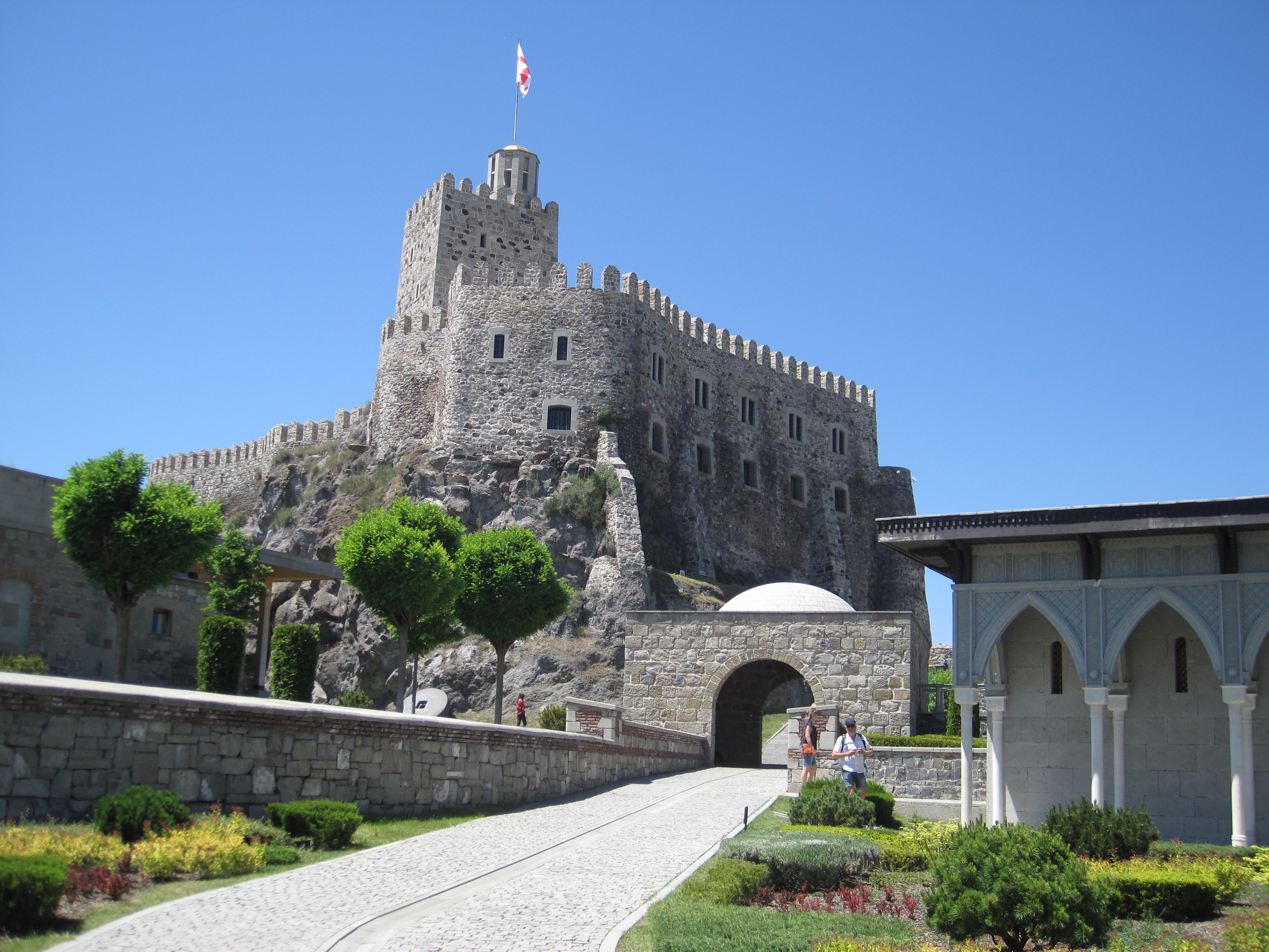 Rabati Castle keep, with landscaped gardens below.